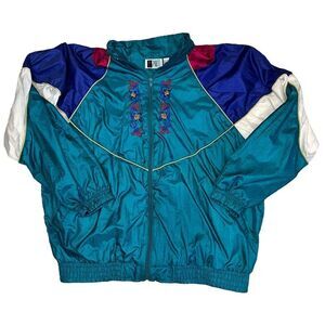 Vintage Bolo Sports Full Zip WIndbreaker Size Large Multicolor Geometric Floral